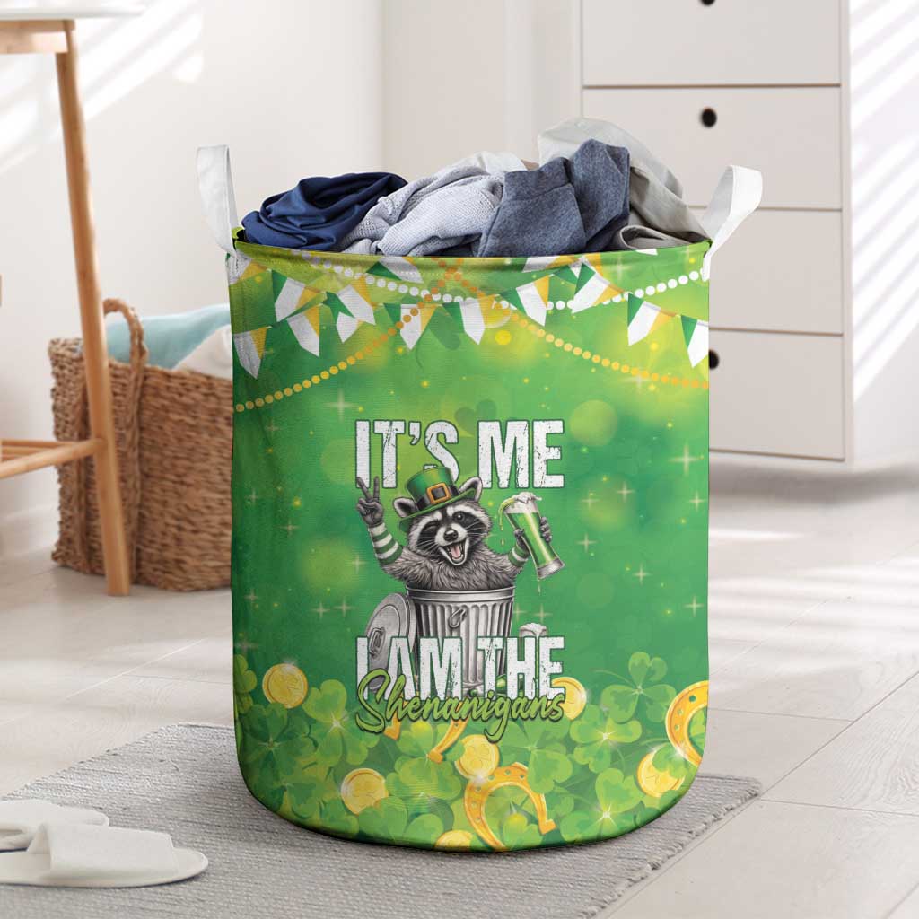 Funny Raccoon St Patrick's Day Laundry Basket It's Me I Am the Shenanigans