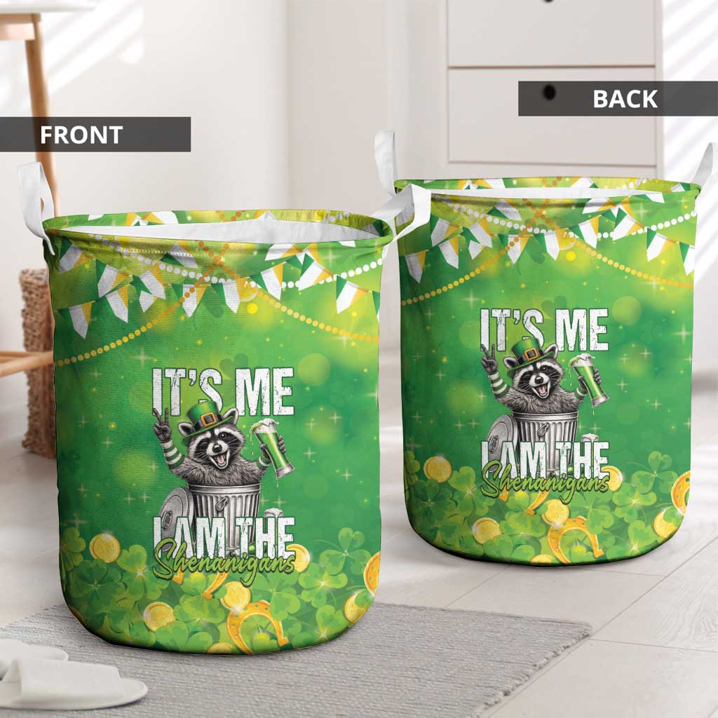 Funny Raccoon St Patrick's Day Laundry Basket It's Me I Am the Shenanigans