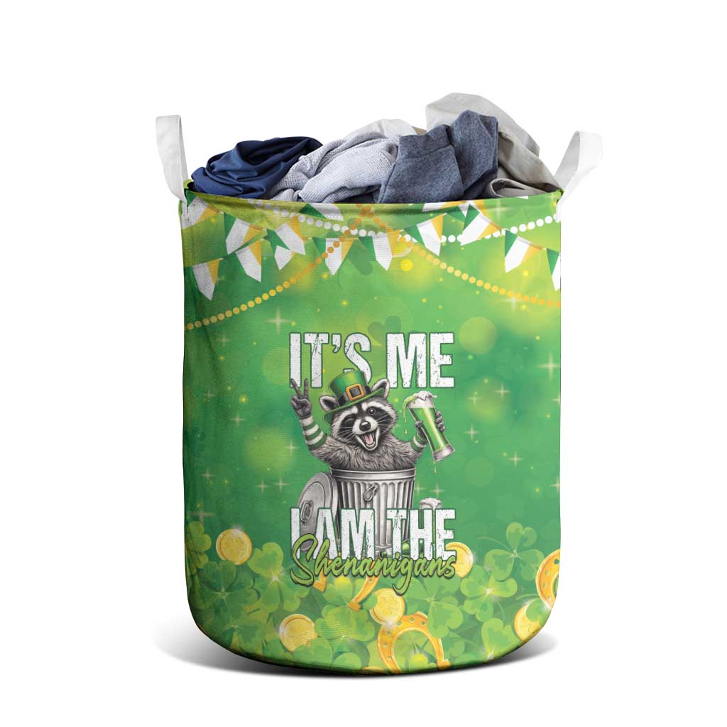 Funny Raccoon St Patrick's Day Laundry Basket It's Me I Am the Shenanigans