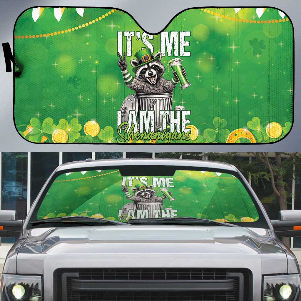 Funny Raccoon St Patrick's Day Auto Sun Shade It's Me I Am the Shenanigans
