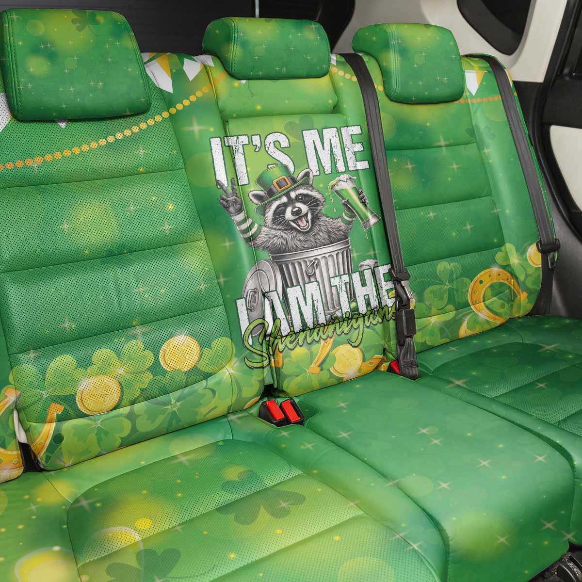 Funny Raccoon St Patrick's Day Back Car Seat Cover It's Me I Am the Shenanigans