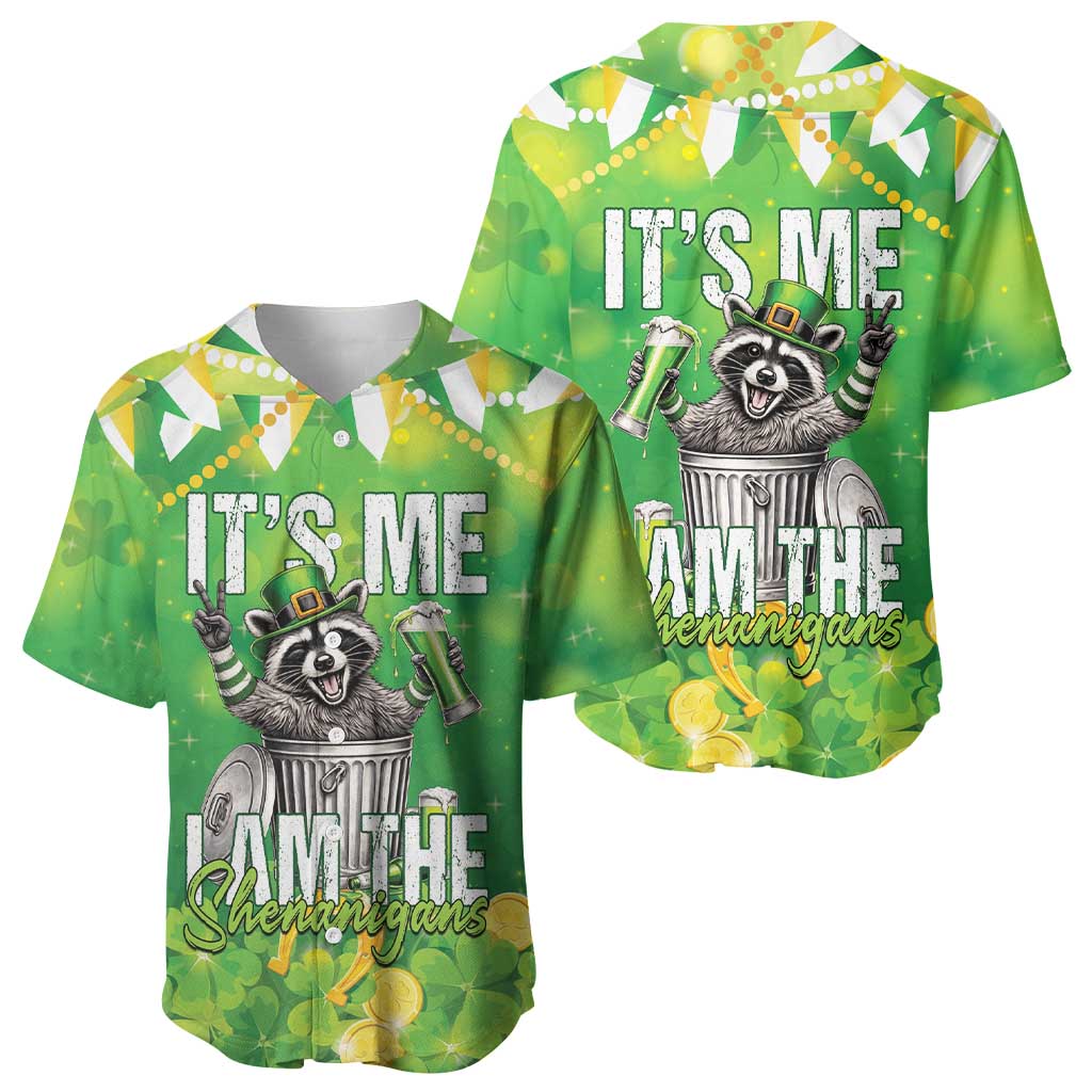 Funny Raccoon St Patrick's Day Baseball Jersey It's Me I Am the Shenanigans