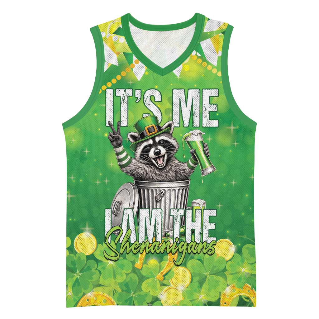 Funny Raccoon St Patrick's Day Basketball Jersey It's Me I Am the Shenanigans