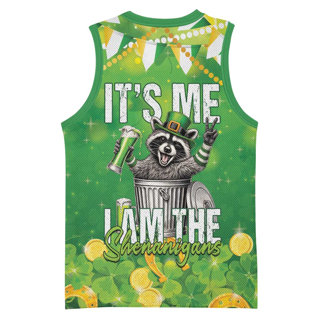 Funny Raccoon St Patrick's Day Basketball Jersey It's Me I Am the Shenanigans