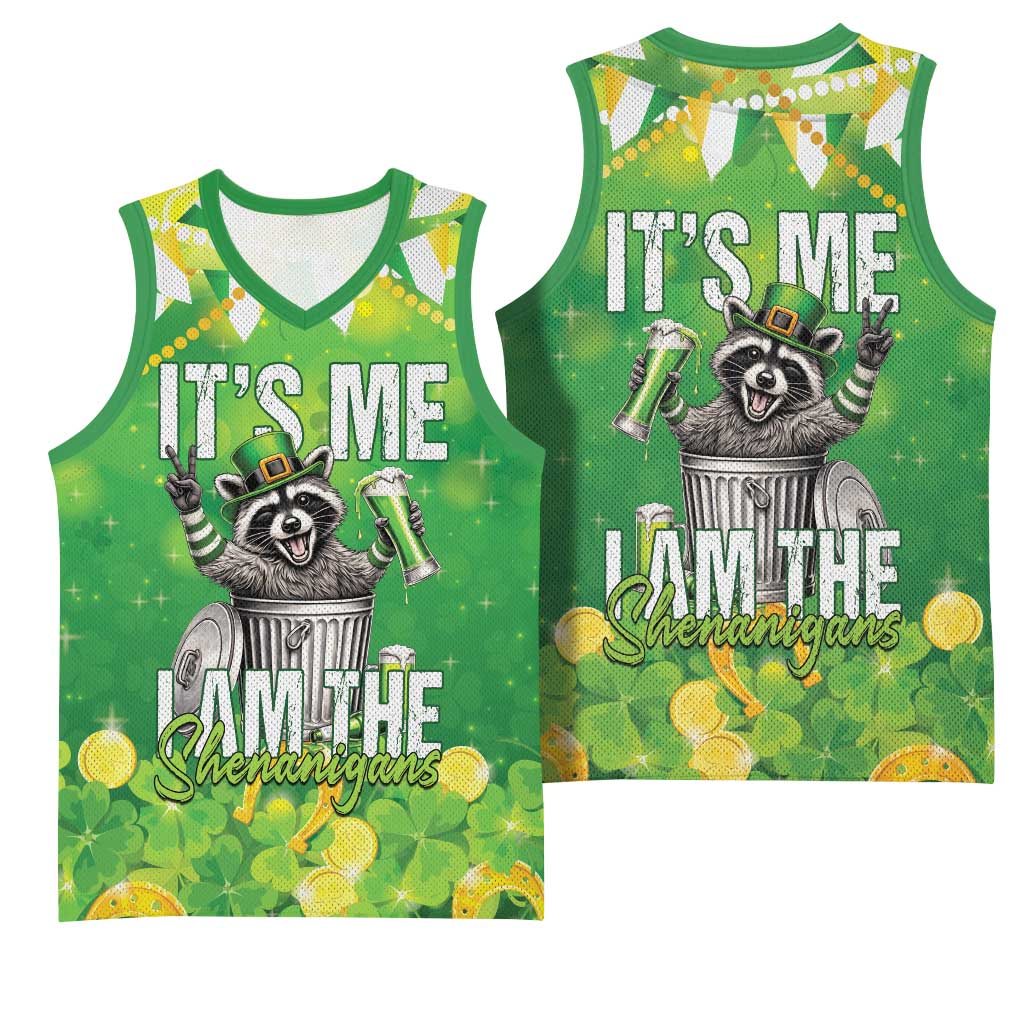 Funny Raccoon St Patrick's Day Basketball Jersey It's Me I Am the Shenanigans