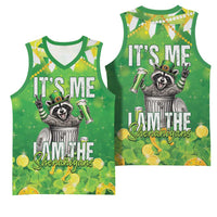 Funny Raccoon St Patrick's Day Basketball Jersey It's Me I Am the Shenanigans
