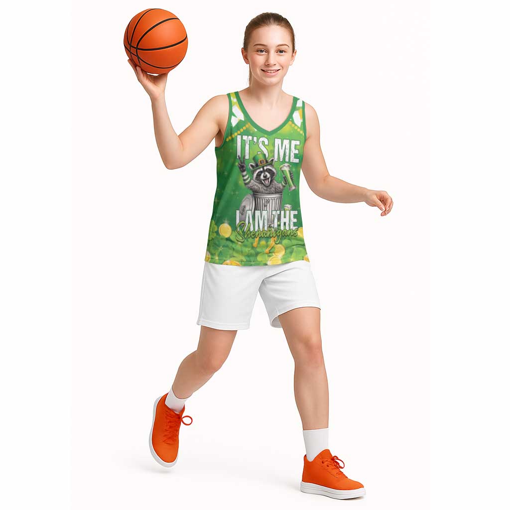 Funny Raccoon St Patrick's Day Basketball Jersey It's Me I Am the Shenanigans