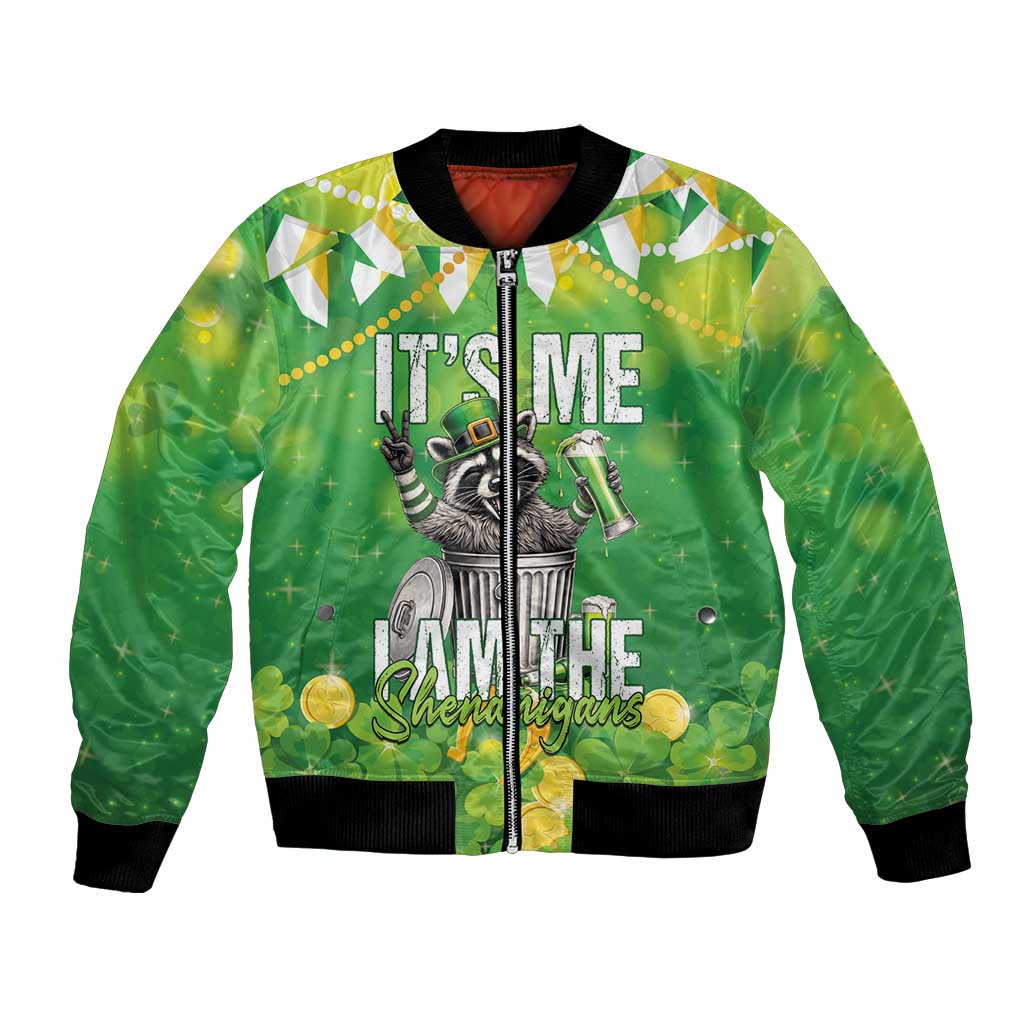 Funny Raccoon St Patrick's Day Bomber Jacket It's Me I Am the Shenanigans