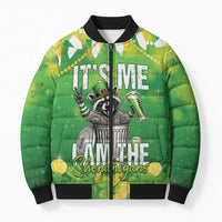 Funny Raccoon St Patrick's Day Bomber Puffer Jacket It's Me I Am the Shenanigans