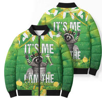 Funny Raccoon St Patrick's Day Bomber Puffer Jacket It's Me I Am the Shenanigans