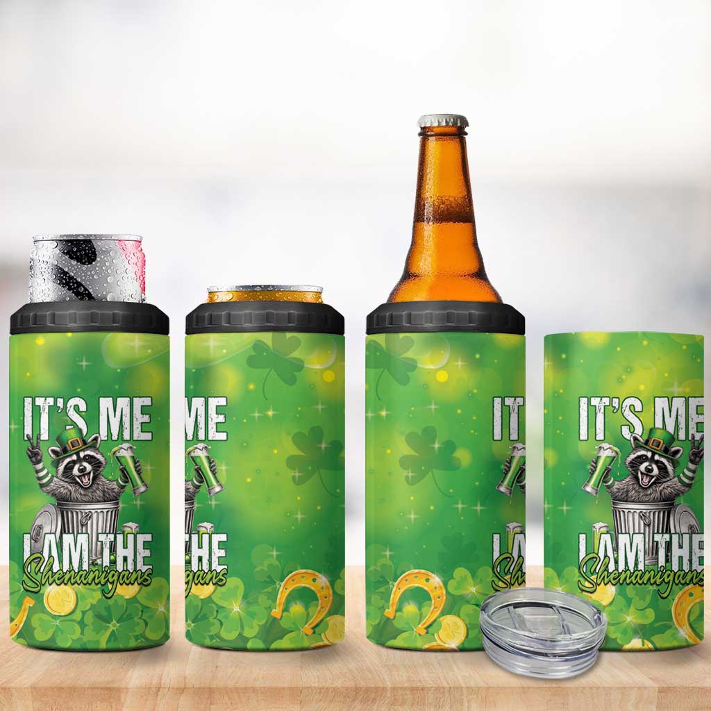 Funny Raccoon St Patrick's Day 4 in 1 Can Cooler Tumbler It's Me I Am the Shenanigans