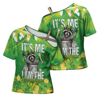 Funny Raccoon St Patrick's Day Cross Shoulder Shirt It's Me I Am the Shenanigans