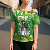 Funny Raccoon St Patrick's Day Cross Shoulder Shirt It's Me I Am the Shenanigans