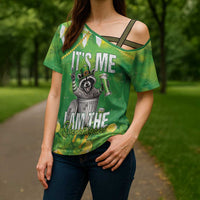 Funny Raccoon St Patrick's Day Cross Shoulder Shirt It's Me I Am the Shenanigans