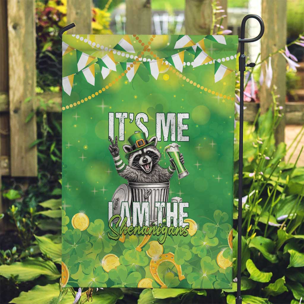 Funny Raccoon St Patrick's Day Garden Flag It's Me I Am the Shenanigans