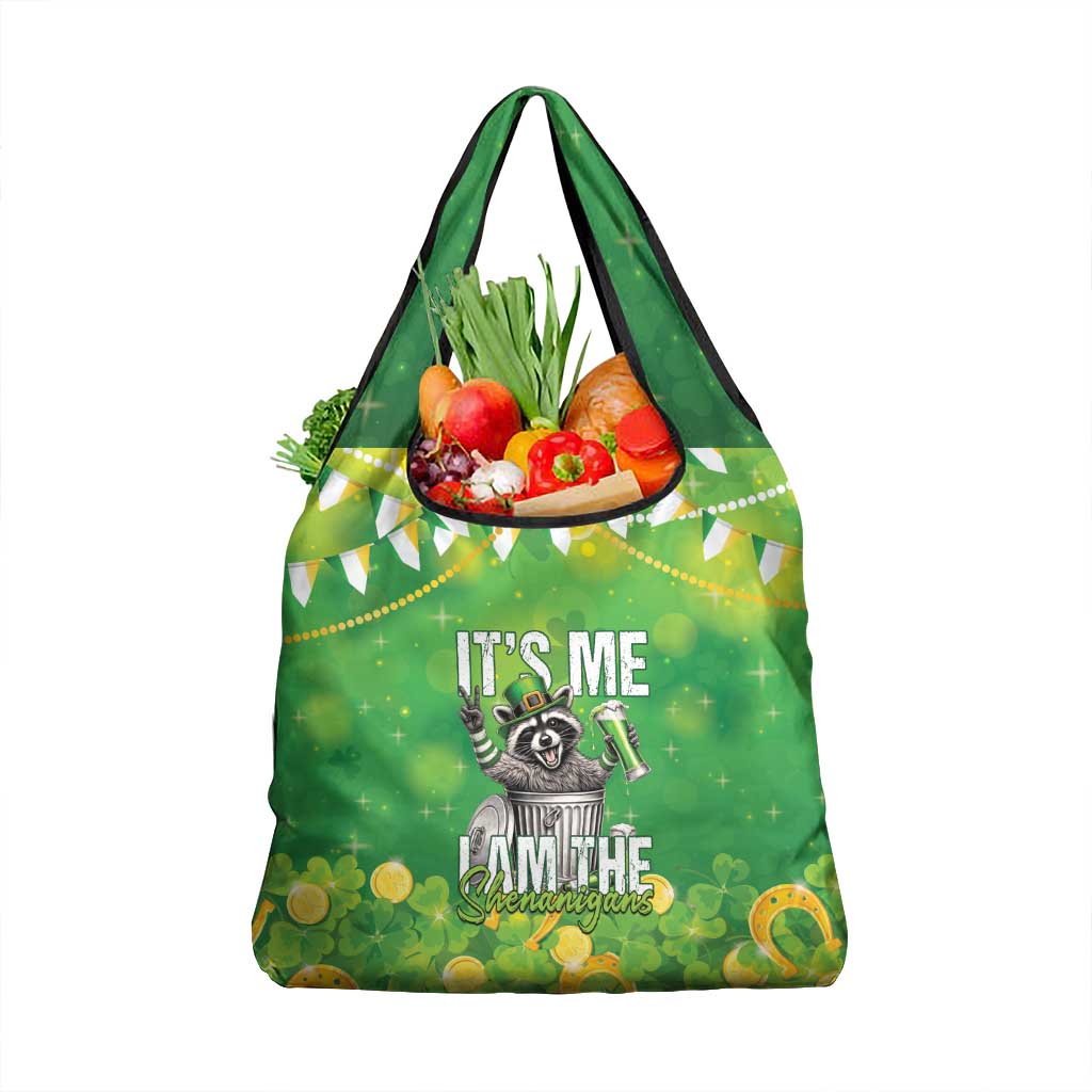Funny Raccoon St Patrick's Day Grocery Bag It's Me I Am the Shenanigans