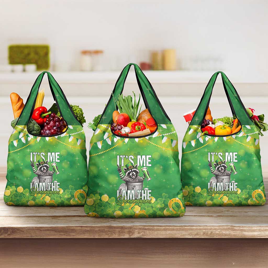 Funny Raccoon St Patrick's Day Grocery Bag It's Me I Am the Shenanigans