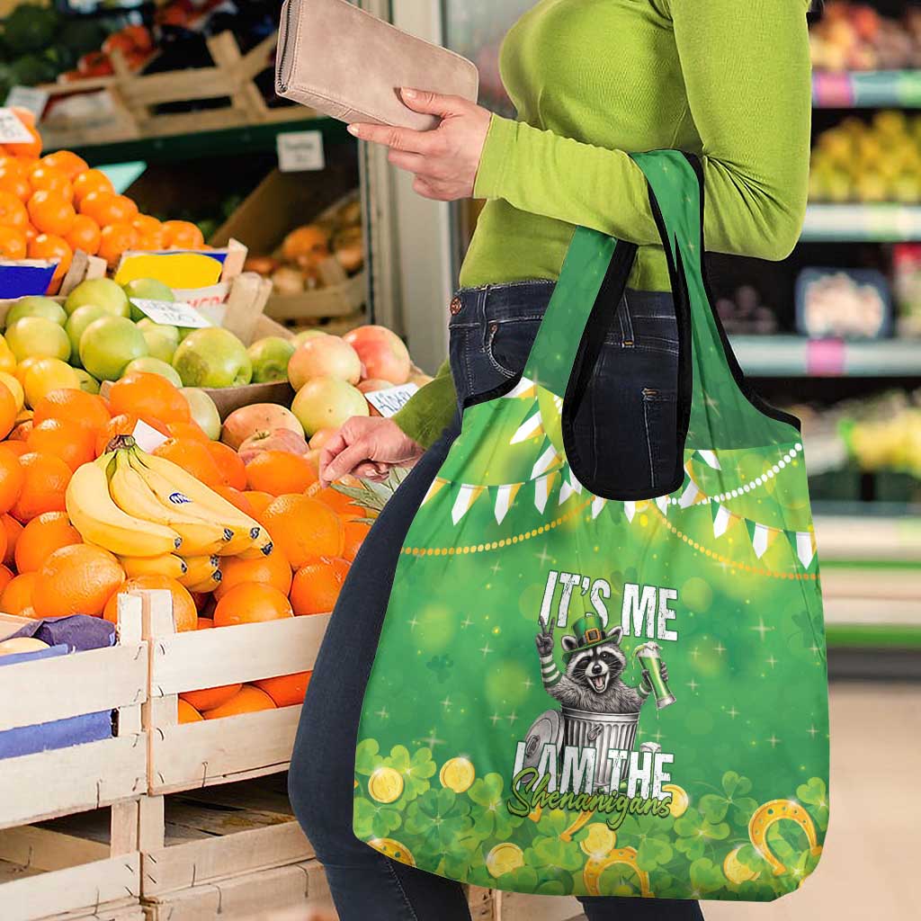 Funny Raccoon St Patrick's Day Grocery Bag It's Me I Am the Shenanigans