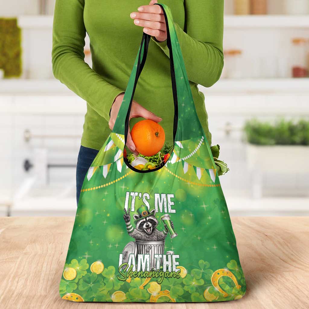 Funny Raccoon St Patrick's Day Grocery Bag It's Me I Am the Shenanigans