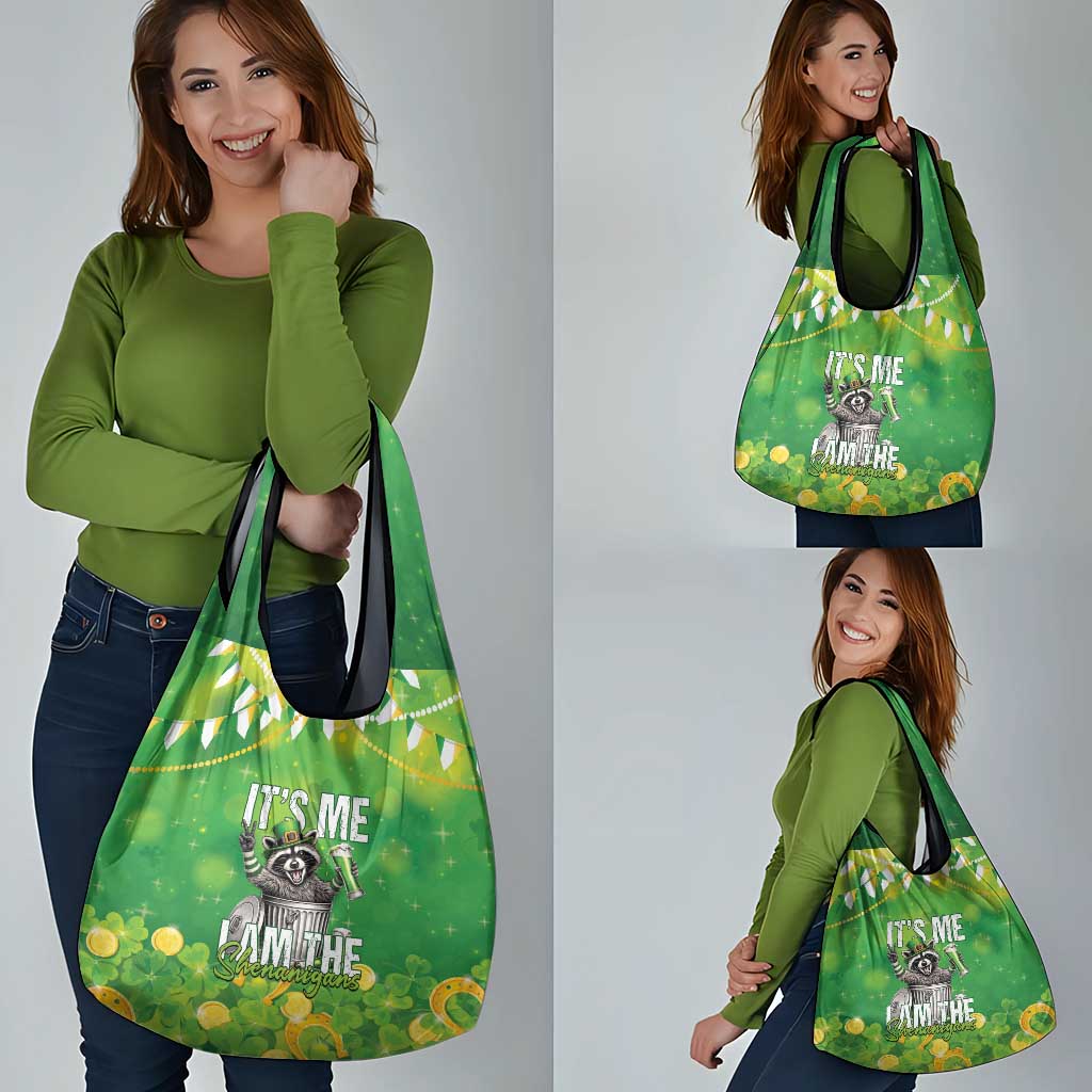 Funny Raccoon St Patrick's Day Grocery Bag It's Me I Am the Shenanigans