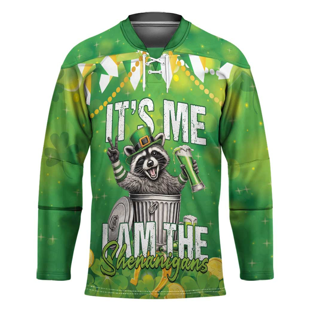 Funny Raccoon St Patrick's Day Hockey Jersey It's Me I Am the Shenanigans