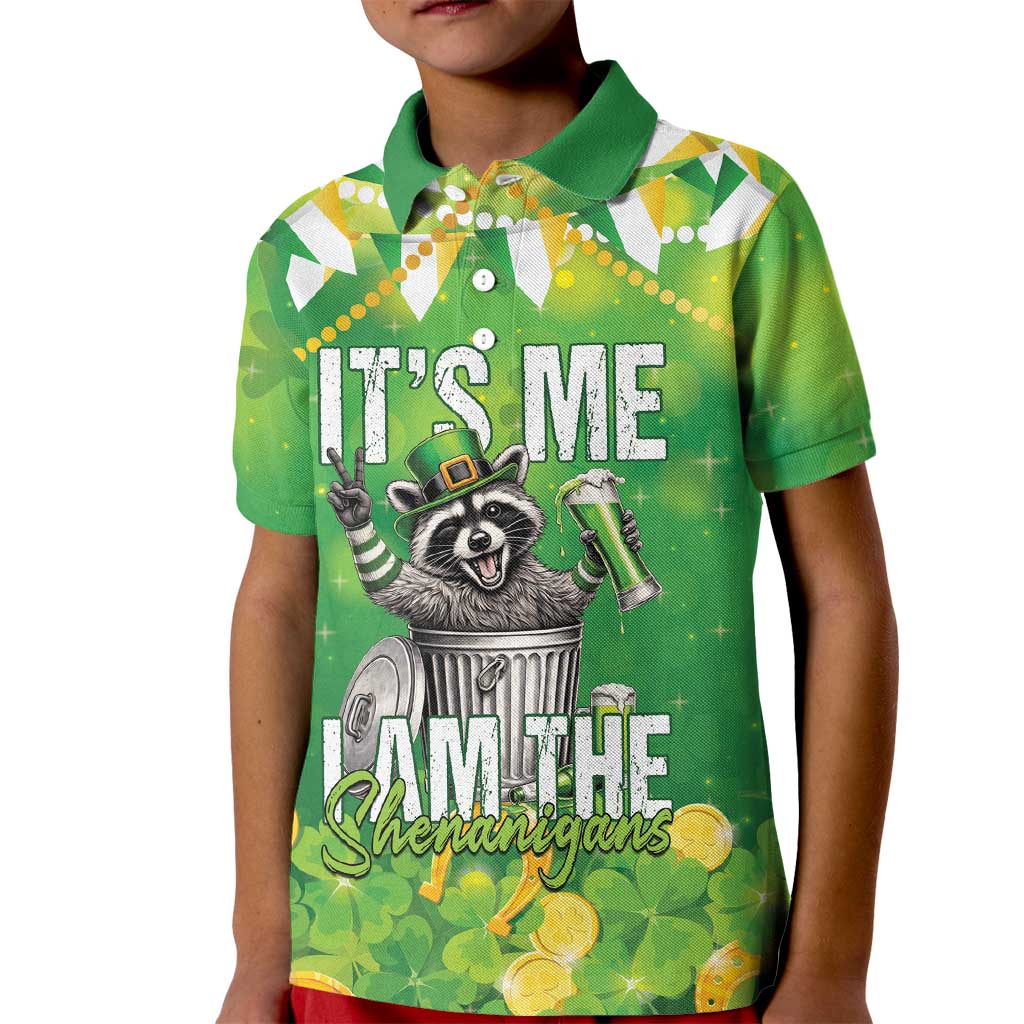 Funny Raccoon St Patrick's Day Kid Polo Shirt It's Me I Am the Shenanigans