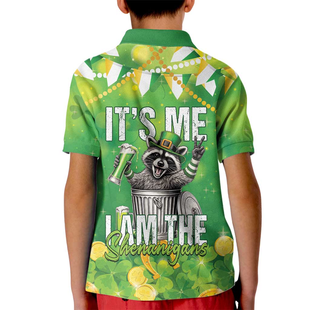 Funny Raccoon St Patrick's Day Kid Polo Shirt It's Me I Am the Shenanigans