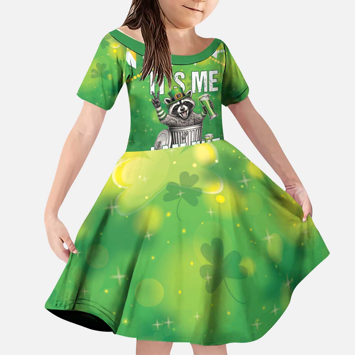 Funny Raccoon St Patrick's Day Kid Short Sleeve Dress It's Me I Am the Shenanigans