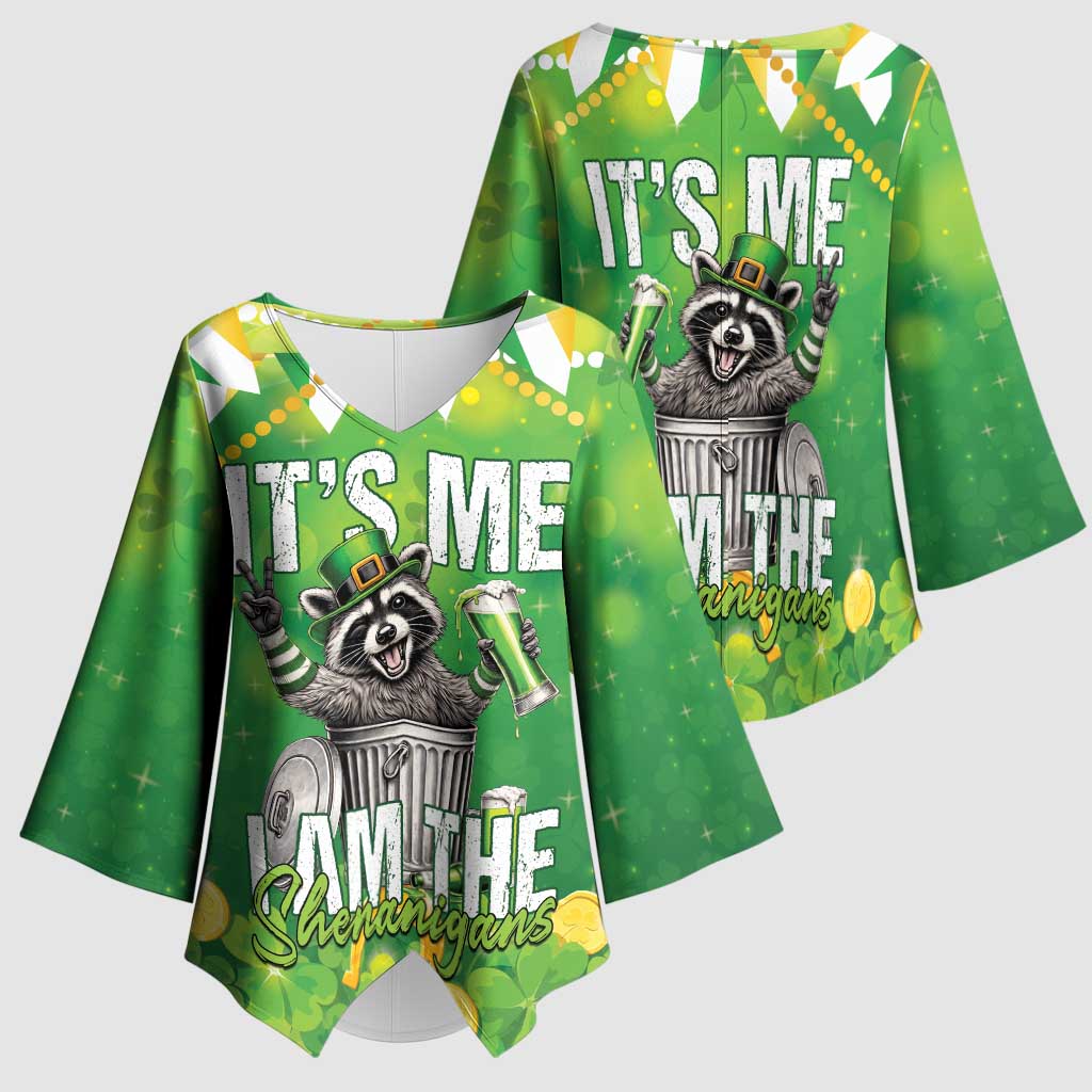 Funny Raccoon St Patrick's Day Kimono Sleeve Blouse It's Me I Am the Shenanigans
