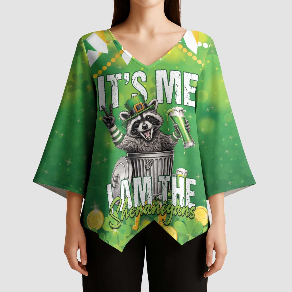 Funny Raccoon St Patrick's Day Kimono Sleeve Blouse It's Me I Am the Shenanigans