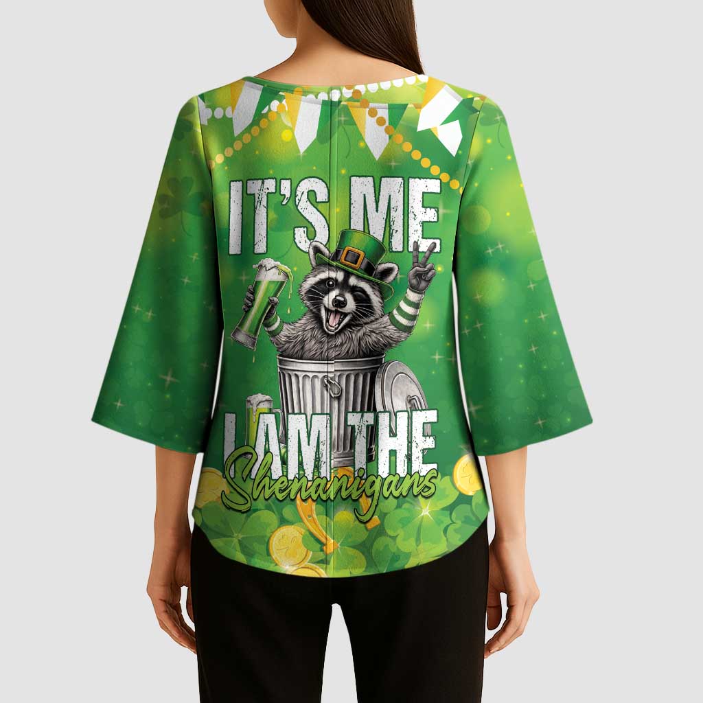 Funny Raccoon St Patrick's Day Kimono Sleeve Blouse It's Me I Am the Shenanigans