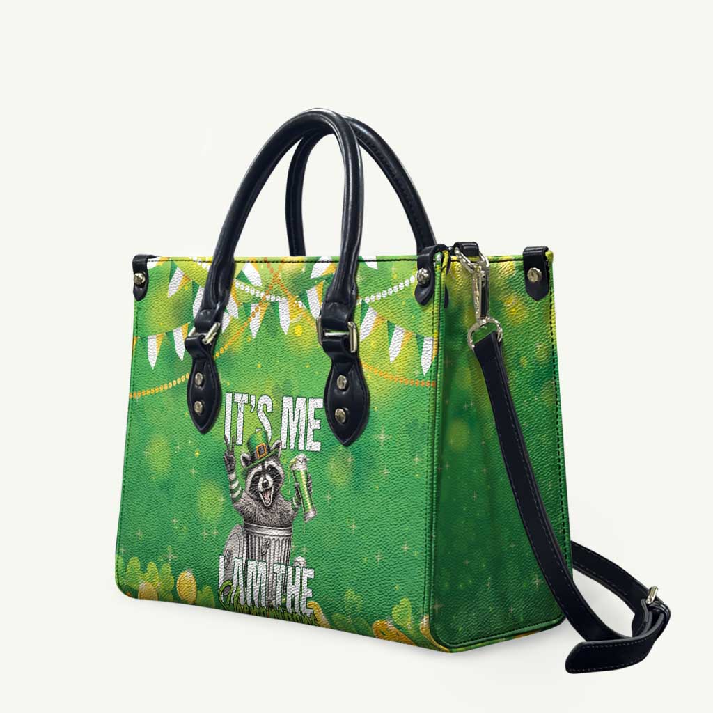 Funny Raccoon St Patrick's Day Leather Bag It's Me I Am the Shenanigans