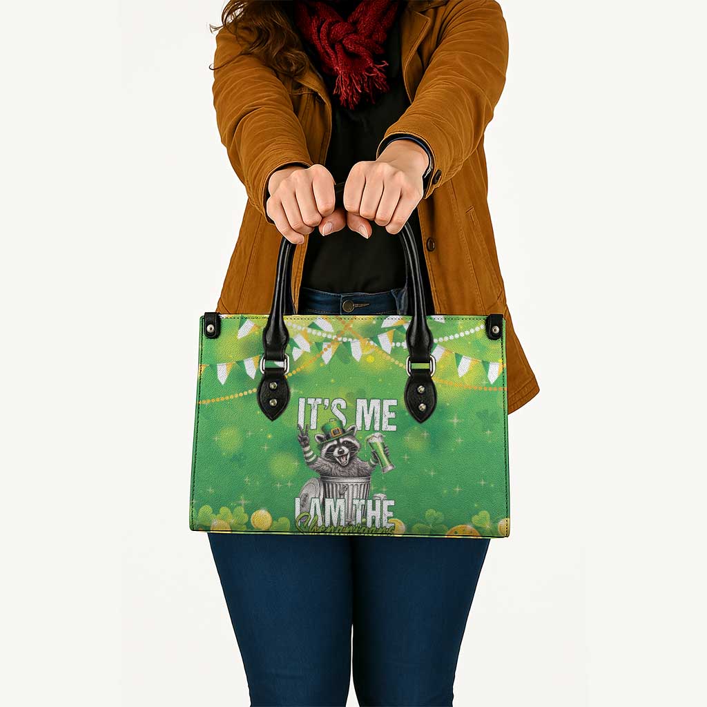 Funny Raccoon St Patrick's Day Leather Bag It's Me I Am the Shenanigans