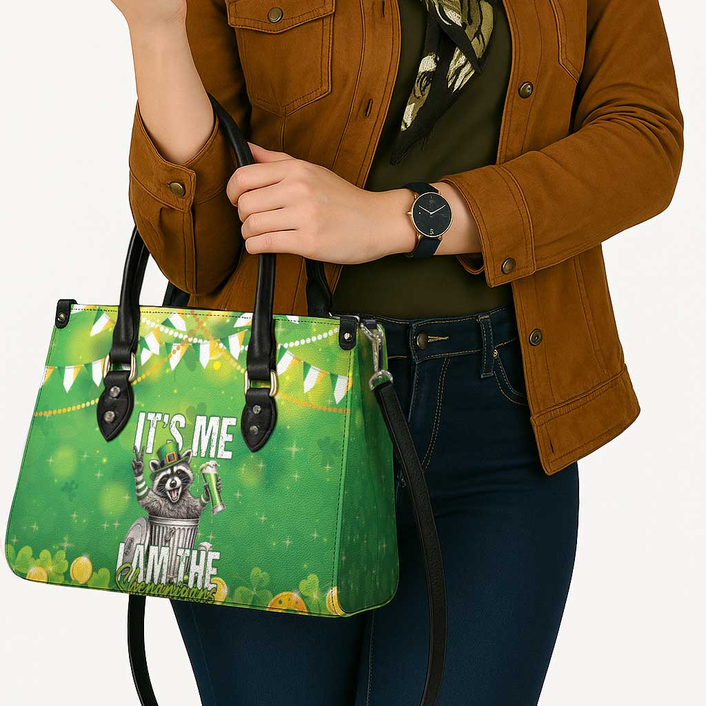 Funny Raccoon St Patrick's Day Leather Bag It's Me I Am the Shenanigans