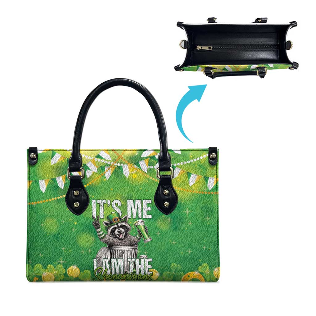 Funny Raccoon St Patrick's Day Leather Bag It's Me I Am the Shenanigans