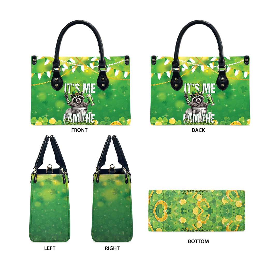 Funny Raccoon St Patrick's Day Leather Bag It's Me I Am the Shenanigans