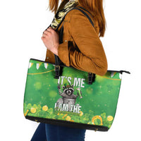 Funny Raccoon St Patrick's Day Leather Tote Bag It's Me I Am the Shenanigans