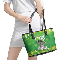 Funny Raccoon St Patrick's Day Leather Tote Bag It's Me I Am the Shenanigans