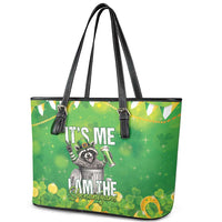 Funny Raccoon St Patrick's Day Leather Tote Bag It's Me I Am the Shenanigans