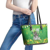 Funny Raccoon St Patrick's Day Leather Tote Bag It's Me I Am the Shenanigans