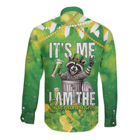 Funny Raccoon St Patrick's Day Long Sleeve Button Shirt It's Me I Am the Shenanigans