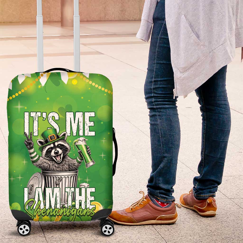 Funny Raccoon St Patrick's Day Luggage Cover It's Me I Am the Shenanigans