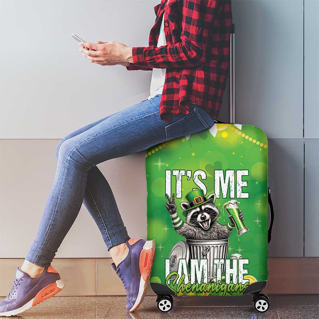 Funny Raccoon St Patrick's Day Luggage Cover It's Me I Am the Shenanigans