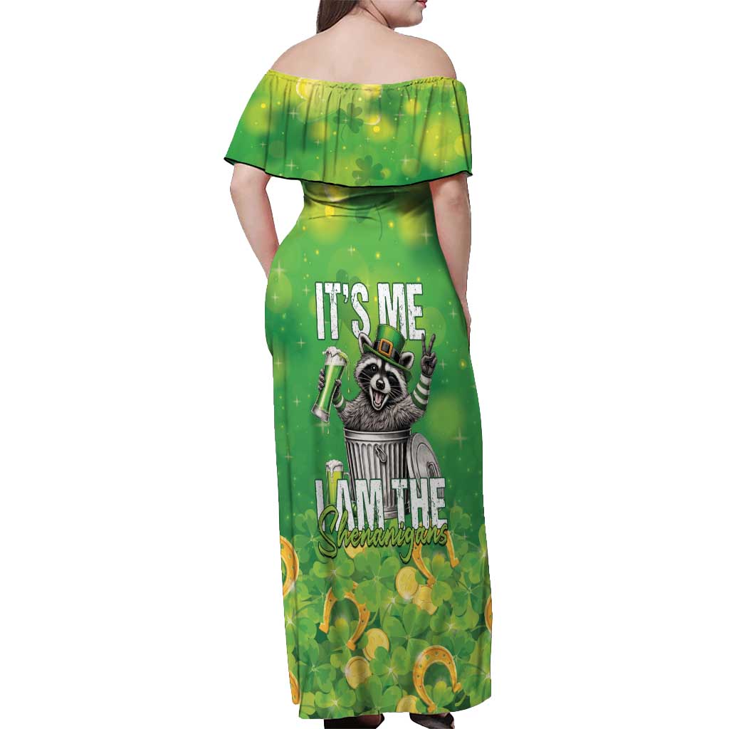 Funny Raccoon St Patrick's Day Off Shoulder Maxi Dress It's Me I Am the Shenanigans