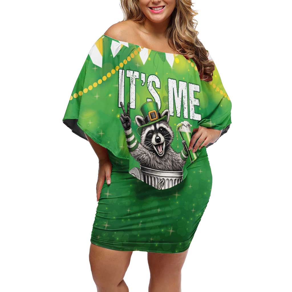 Funny Raccoon St Patrick's Day Off Shoulder Short Dress It's Me I Am the Shenanigans