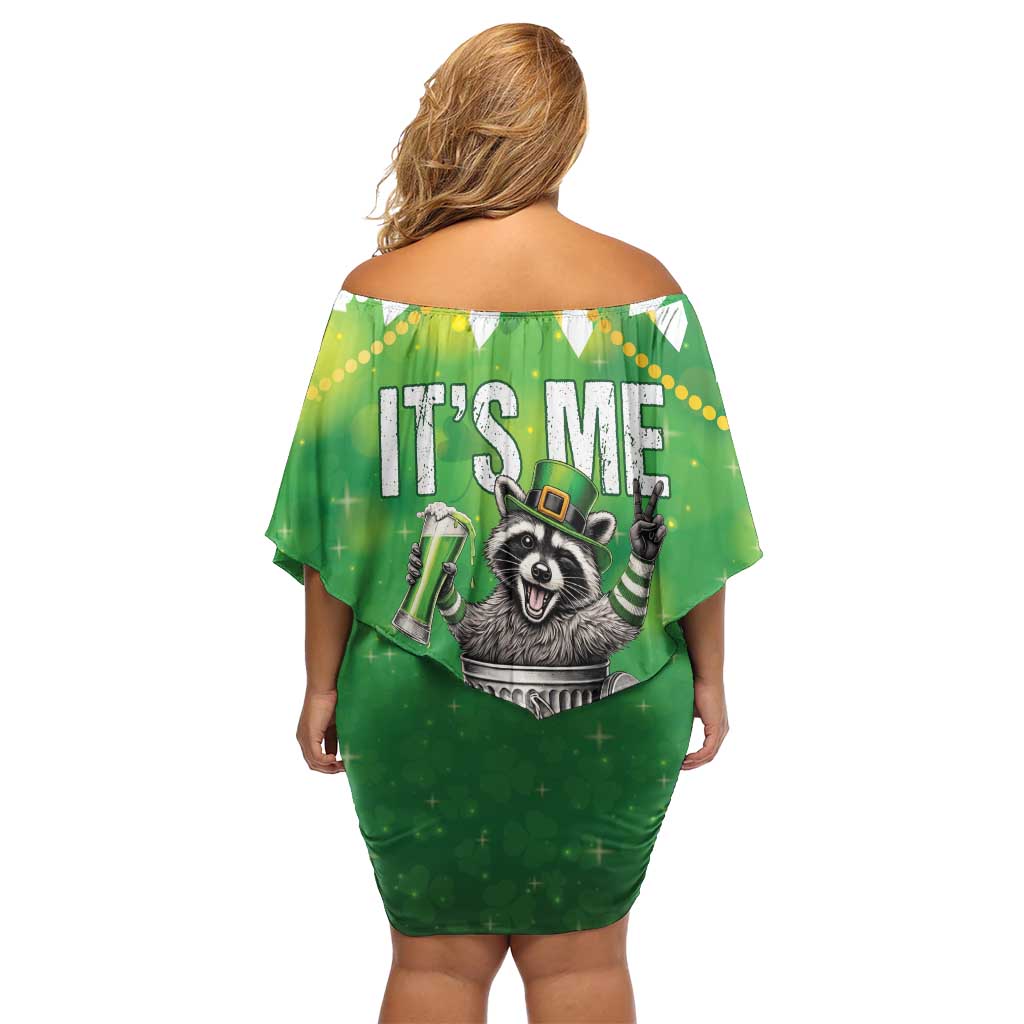 Funny Raccoon St Patrick's Day Off Shoulder Short Dress It's Me I Am the Shenanigans