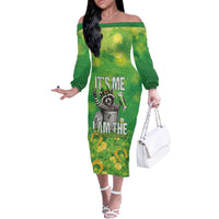 Funny Raccoon St Patrick's Day Off The Shoulder Long Sleeve Dress It's Me I Am the Shenanigans