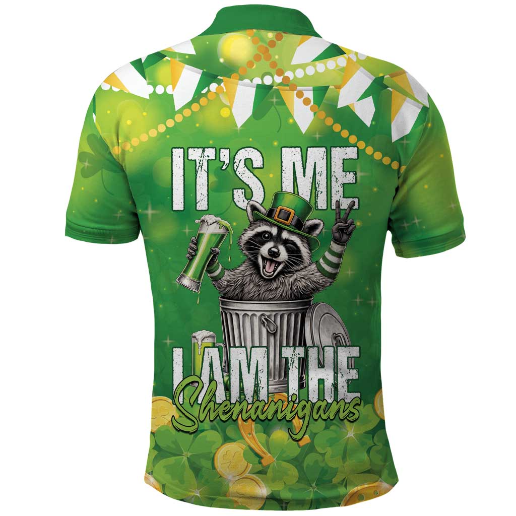 Funny Raccoon St Patrick's Day Polo Shirt It's Me I Am the Shenanigans