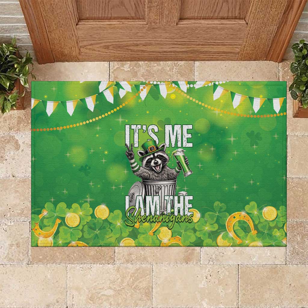 Funny Raccoon St Patrick's Day Rubber Doormat It's Me I Am the Shenanigans