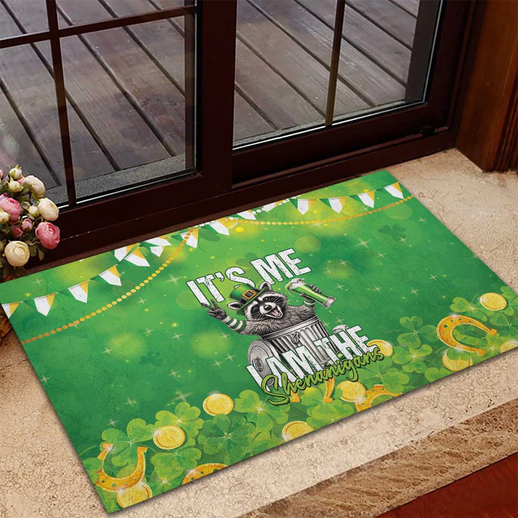 Funny Raccoon St Patrick's Day Rubber Doormat It's Me I Am the Shenanigans